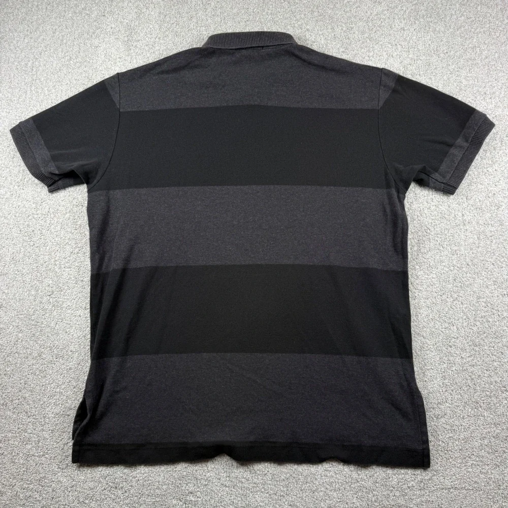 Polo Sport Polo Shirt Mens XXL Black Gray Striped Short‎ Sleeve Vintage Patch